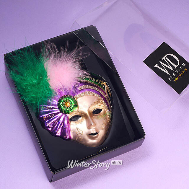 Елочная игрушка Маска Картмель 10 см фиолетовая, стекло Winter Deco