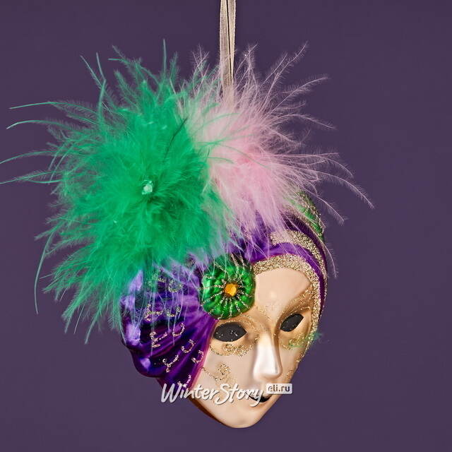 Елочная игрушка Маска Картмель 10 см фиолетовая, стекло Winter Deco