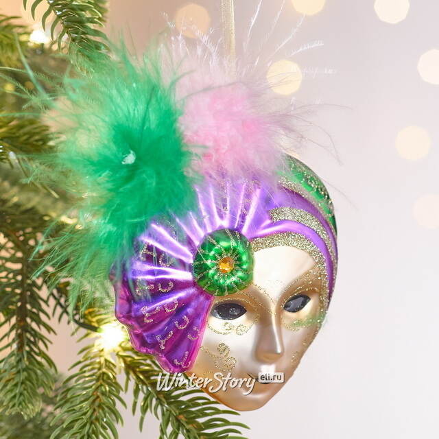 Елочная игрушка Маска Картмель 10 см фиолетовая, стекло Winter Deco
