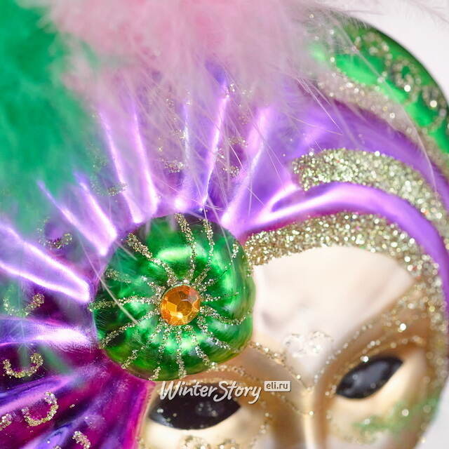 Елочная игрушка Маска Картмель 10 см фиолетовая, стекло Winter Deco