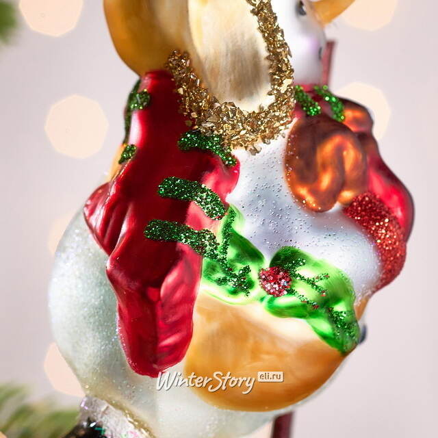 Елочная игрушка Снеговик Денни с мешком подарков 12 см, стекло Winter Deco