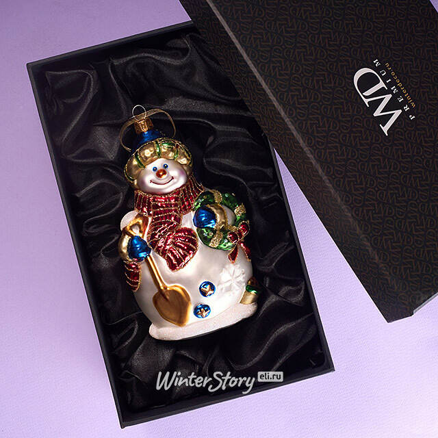 Елочная игрушка Снеговик Лоуэрс с лопаткой 15 см в подарочной коробке, стекло Winter Deco