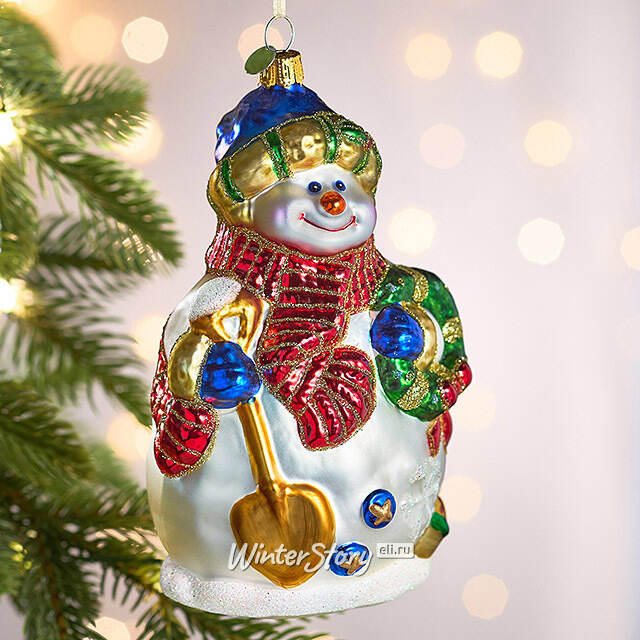 Елочная игрушка Снеговик Лоуэрс с лопаткой 15 см, стекло Winter Deco