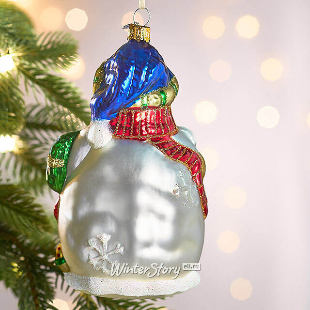 Елочная игрушка Снеговик Лоуэрс с лопаткой 15 см, стекло Winter Deco