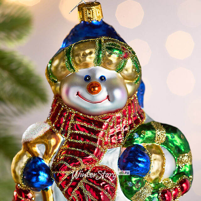 Елочная игрушка Снеговик Лоуэрс с лопаткой 15 см, стекло Winter Deco