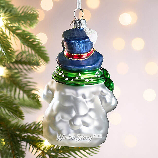 Елочная игрушка Снеговик Лейтон с лыжами 13 см, стекло Winter Deco