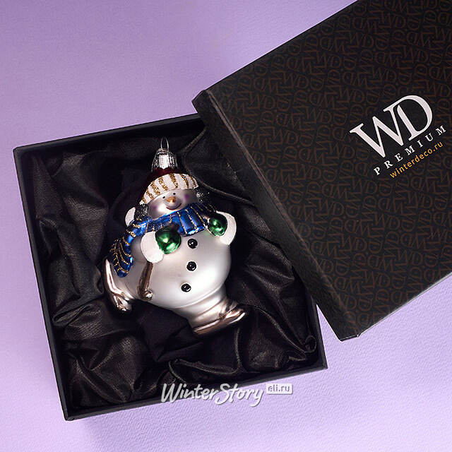 Елочная игрушка Снеговик на коньках 11 см в подарочной коробке, стекло Winter Deco