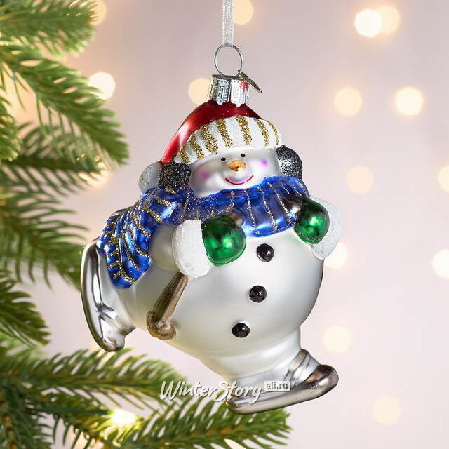 Елочная игрушка Снеговик на коньках 11 см в подарочной коробке, стекло Winter Deco