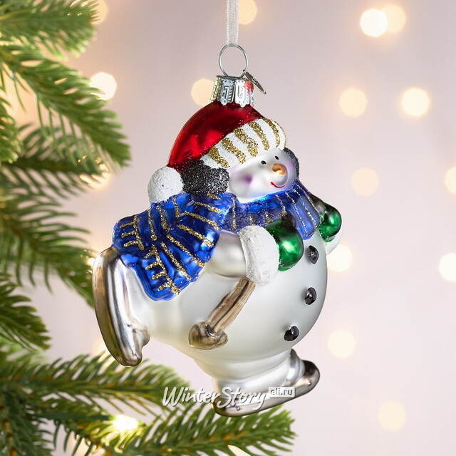 Елочная игрушка Снеговик на коньках 11 см в подарочной коробке, стекло Winter Deco