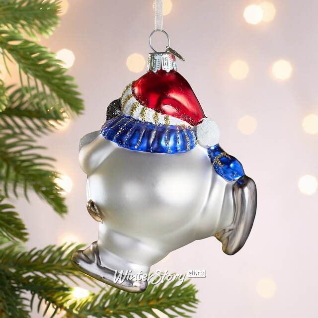 Елочная игрушка Снеговик на коньках 11 см в подарочной коробке, стекло Winter Deco