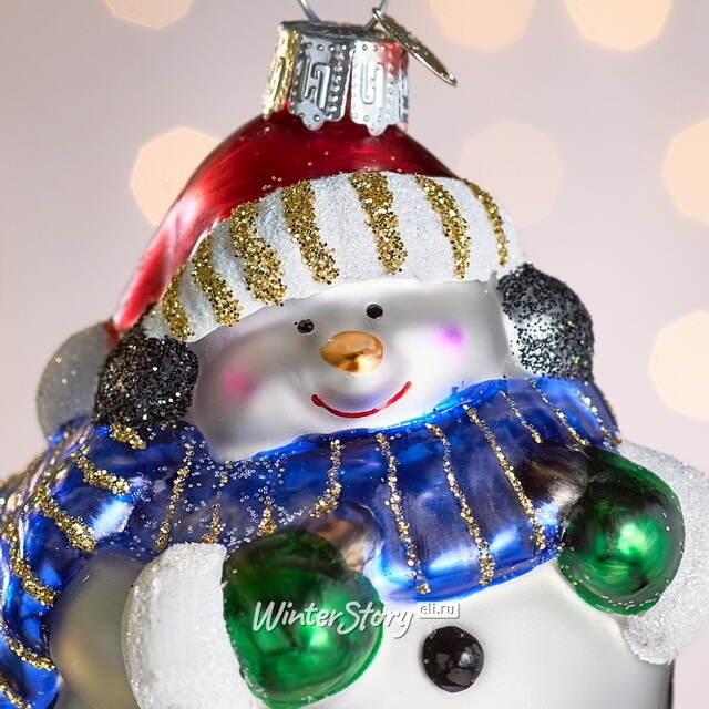 Елочная игрушка Снеговик на коньках 11 см в подарочной коробке, стекло Winter Deco