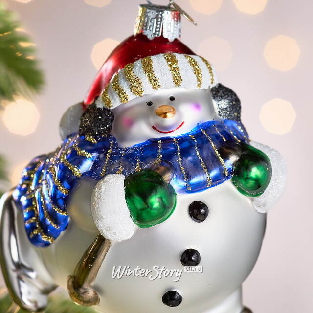 Елочная игрушка Снеговик на коньках 11 см в подарочной коробке, стекло Winter Deco