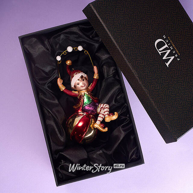 Елочная игрушка Эльф Чарли из цирка Чудес 15 см в подарочной коробке, стекло Winter Deco