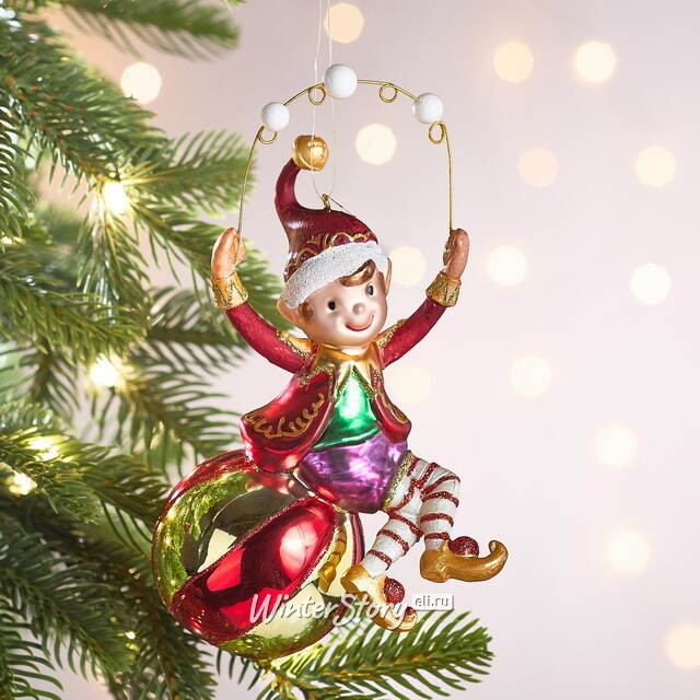 Елочная игрушка Эльф Чарли из цирка Чудес 15 см в подарочной коробке, стекло Winter Deco