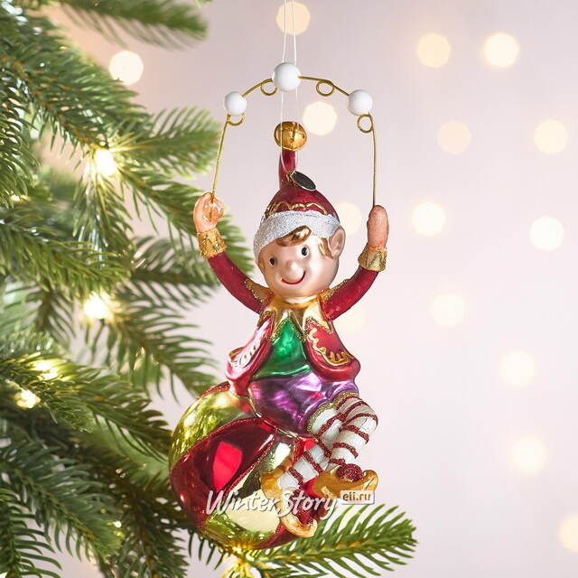 Елочная игрушка Эльф Чарли из цирка Чудес 15 см в подарочной коробке, стекло Winter Deco