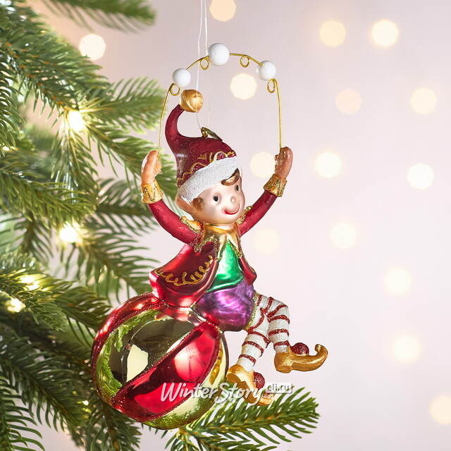 Елочная игрушка Эльф Чарли из цирка Чудес 15 см в подарочной коробке, стекло Winter Deco