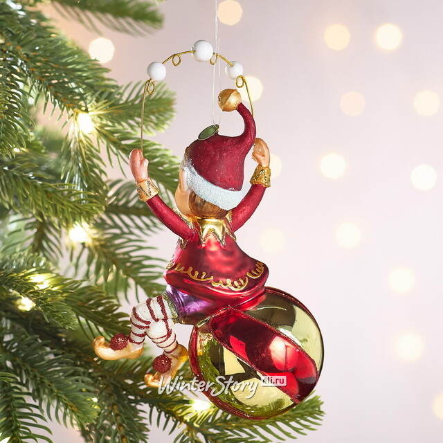 Елочная игрушка Эльф Чарли из цирка Чудес 15 см в подарочной коробке, стекло Winter Deco