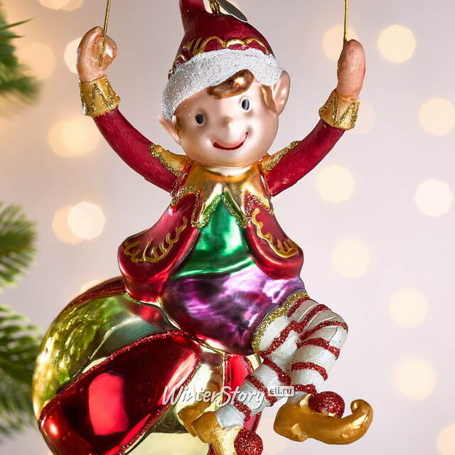 Елочная игрушка Эльф Чарли из цирка Чудес 15 см в подарочной коробке, стекло Winter Deco