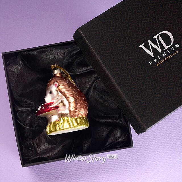 Елочная игрушка Ежик Дарни с грибочком 11 см в подарочной коробке, стекло Winter Deco