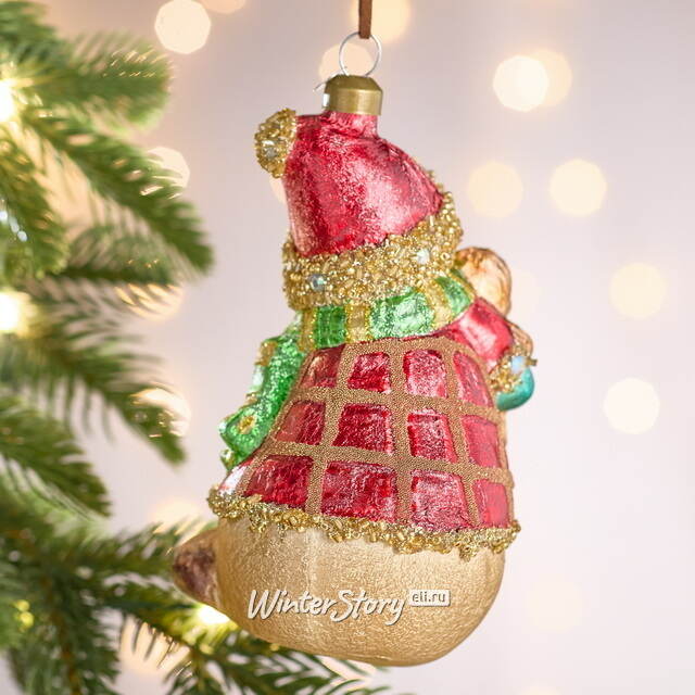 Елочная игрушка Снеговик Харри с мишкой 13 см, стекло Winter Deco