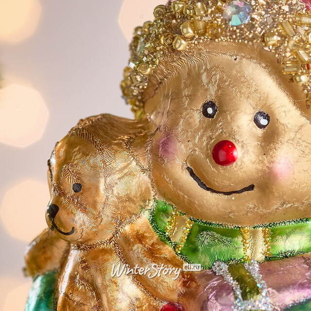 Елочная игрушка Снеговик Харри с мишкой 13 см, стекло Winter Deco