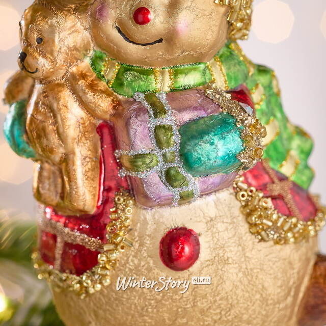 Елочная игрушка Снеговик Харри с мишкой 13 см, стекло Winter Deco