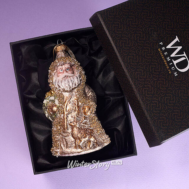 Елочная игрушка Дед Мороз в золотом кафтане 15 см в подарочной коробке, стекло Winter Deco