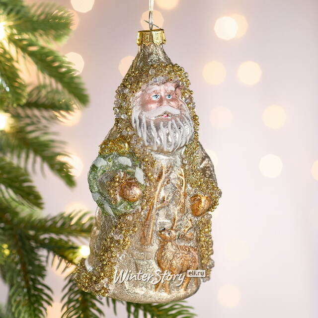 Елочная игрушка Дед Мороз в золотом кафтане 15 см, стекло Winter Deco