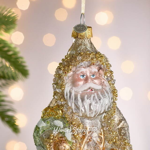 Елочная игрушка Дед Мороз в золотом кафтане 15 см, стекло Winter Deco