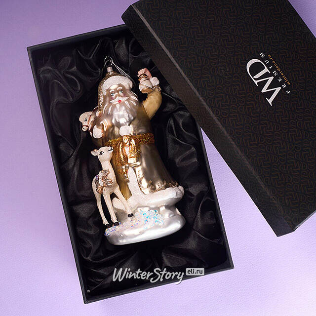 Елочная игрушка Дед Мороз с Олененком 18 см в подарочной коробке, стекло Winter Deco
