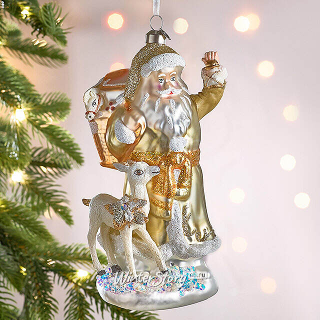 Елочная игрушка Дед Мороз с Олененком 18 см в подарочной коробке, стекло Winter Deco