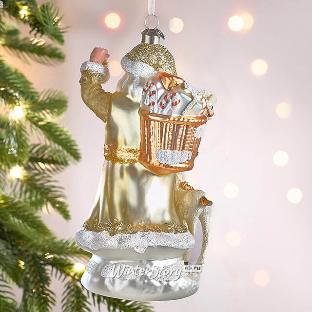 Елочная игрушка Дед Мороз с Олененком 18 см в подарочной коробке, стекло Winter Deco