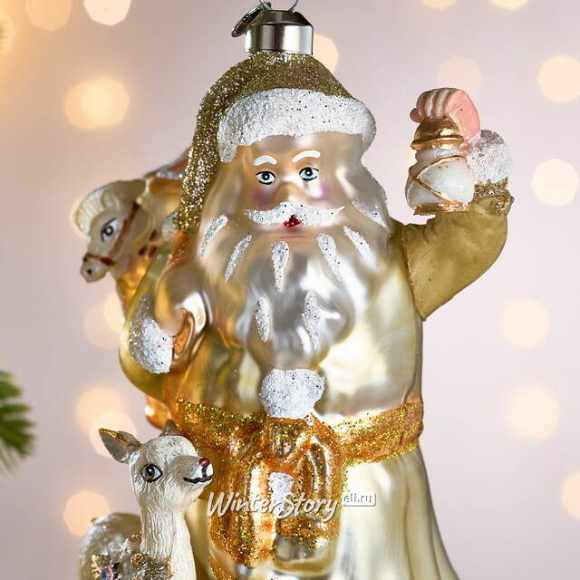 Елочная игрушка Дед Мороз с Олененком 18 см в подарочной коробке, стекло Winter Deco