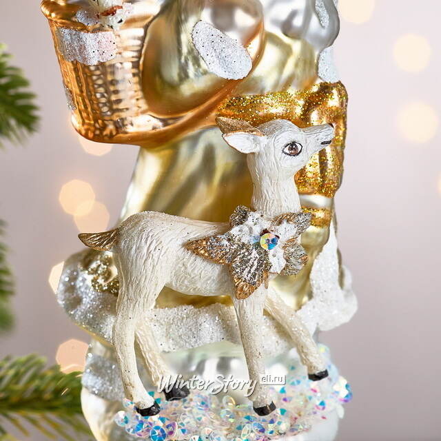 Елочная игрушка Дед Мороз с Олененком 18 см в подарочной коробке, стекло Winter Deco