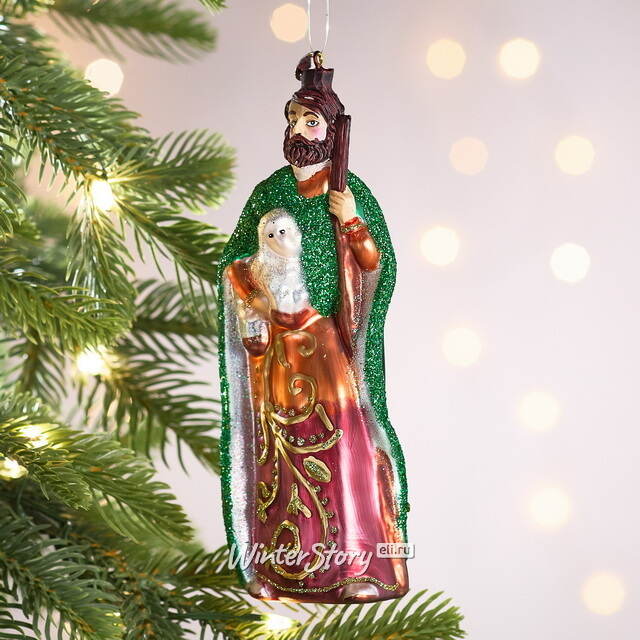 Елочная игрушка Волхв Мельхиор с ягненком 16 см, стекло Winter Deco