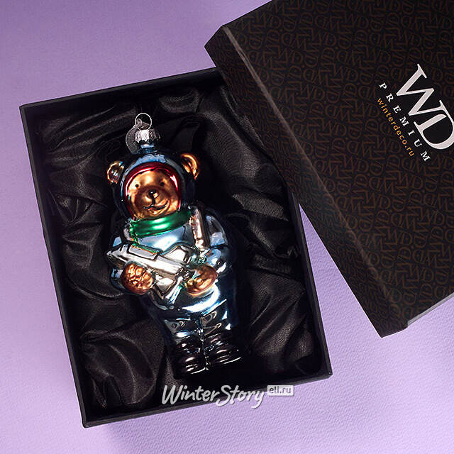 Елочная игрушка Мишка Космонавт 14 см в подарочной коробке, стекло Winter Deco