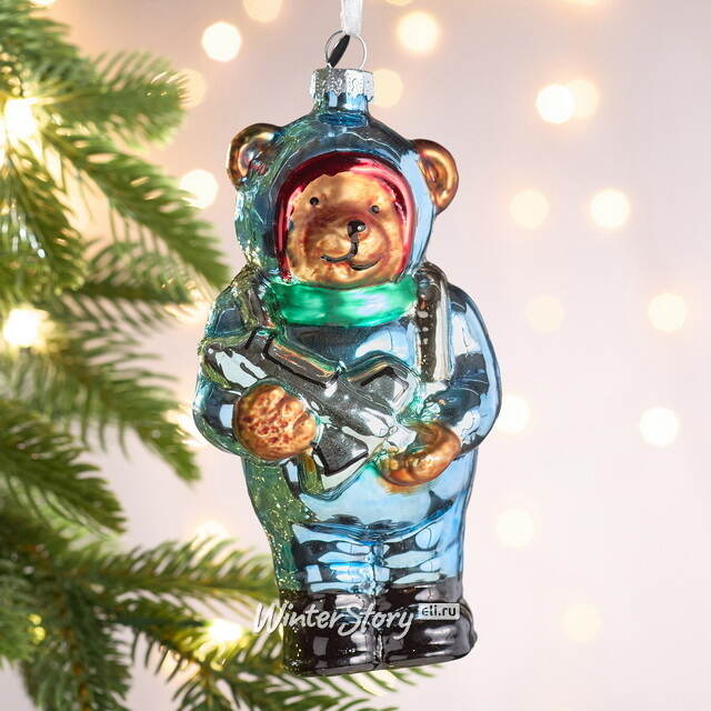 Елочная игрушка Медведь Майкл в костюме космонавта 14 см, стекло Winter Deco