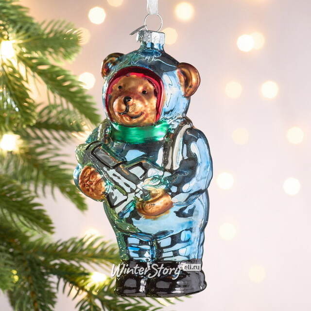 Елочная игрушка Медведь Майкл в костюме космонавта 14 см, стекло Winter Deco