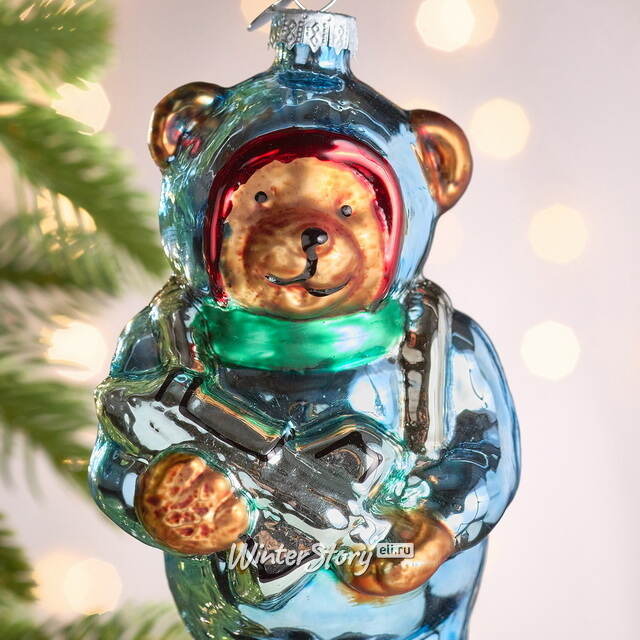 Елочная игрушка Медведь Майкл в костюме космонавта 14 см, стекло Winter Deco