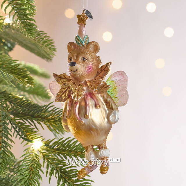 Елочная игрушка Медведица - Фея с крылышками 14 см в подарочной коробке, стекло Winter Deco