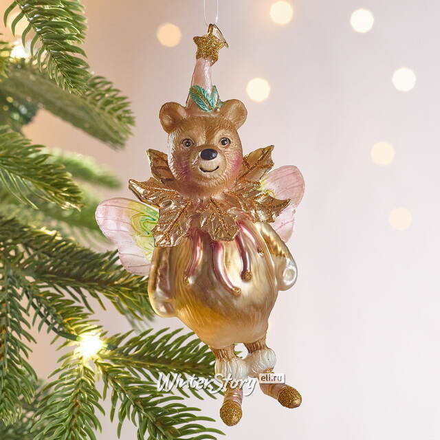 Елочная игрушка Медведица - Фея с крылышками 14 см в подарочной коробке, стекло Winter Deco
