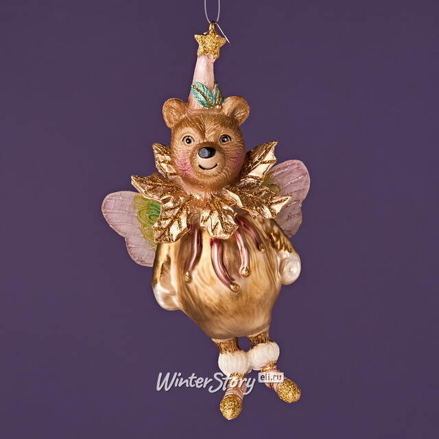 Елочная игрушка Медведица - Фея с крылышками 14 см в подарочной коробке, стекло Winter Deco