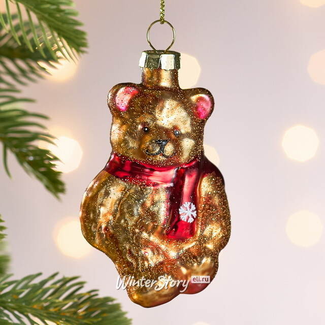 Елочная игрушка Медведь Томас в красном шарфе 8 см, стекло Winter Deco