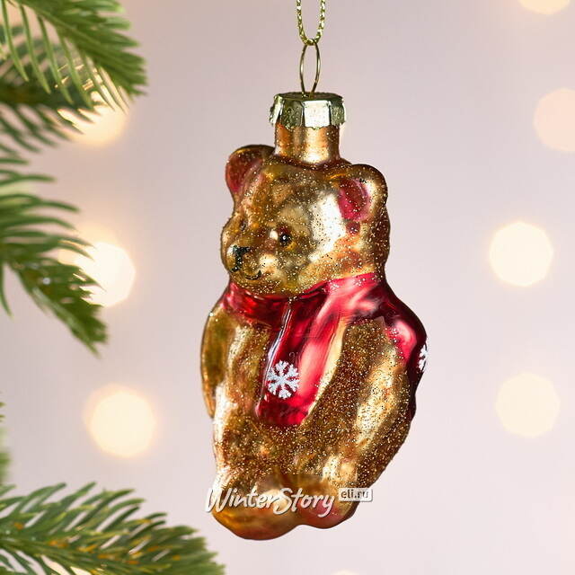Елочная игрушка Медведь Томас в красном шарфе 8 см, стекло Winter Deco