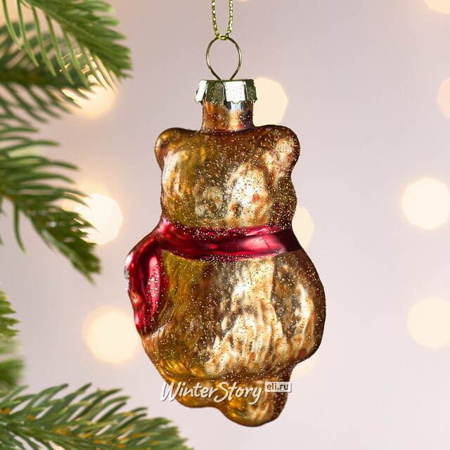 Елочная игрушка Медведь Томас в красном шарфе 8 см, стекло Winter Deco
