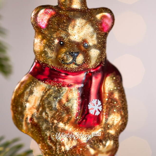 Елочная игрушка Медведь Томас в красном шарфе 8 см, стекло Winter Deco