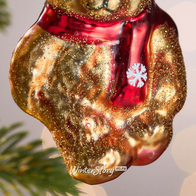 Елочная игрушка Медведь Томас в красном шарфе 8 см, стекло Winter Deco