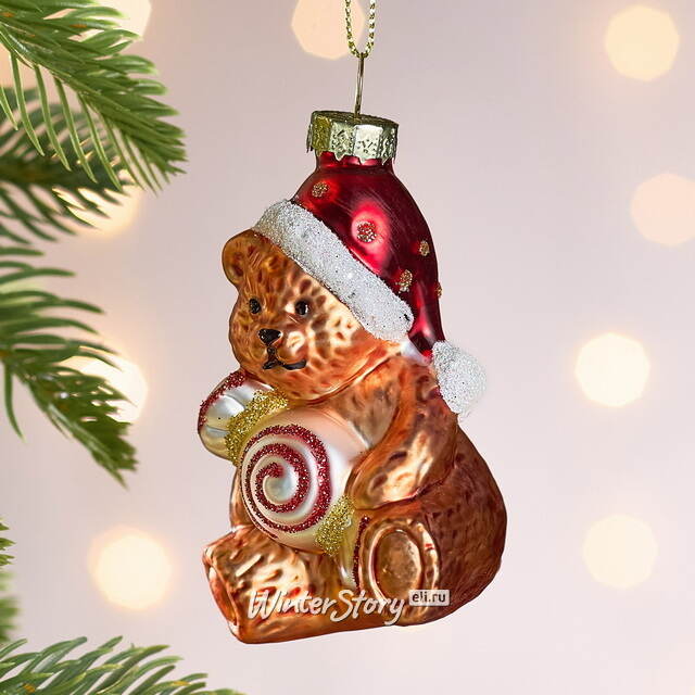 Елочная игрушка Медведь Джонни с карамелькой 8 см, стекло Winter Deco