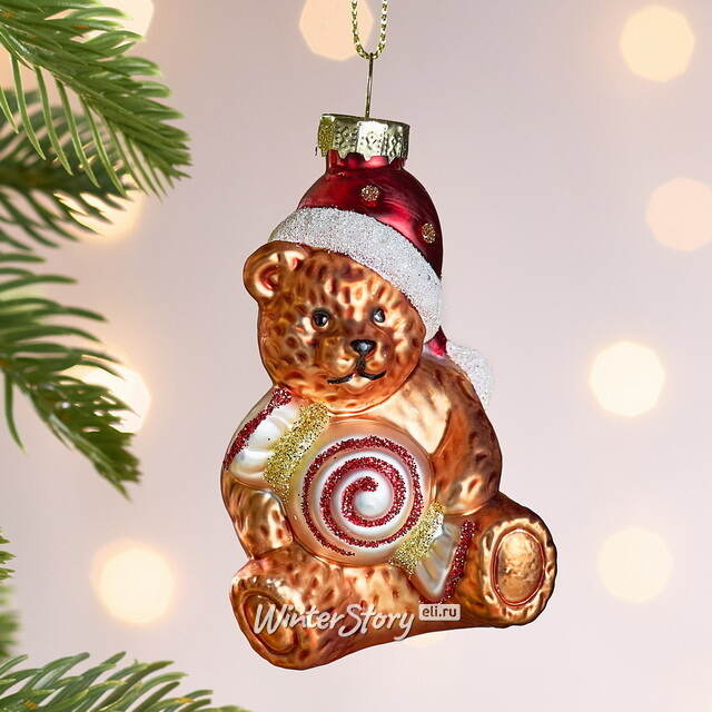 Елочная игрушка Медведь Джонни с карамелькой 8 см, стекло Winter Deco