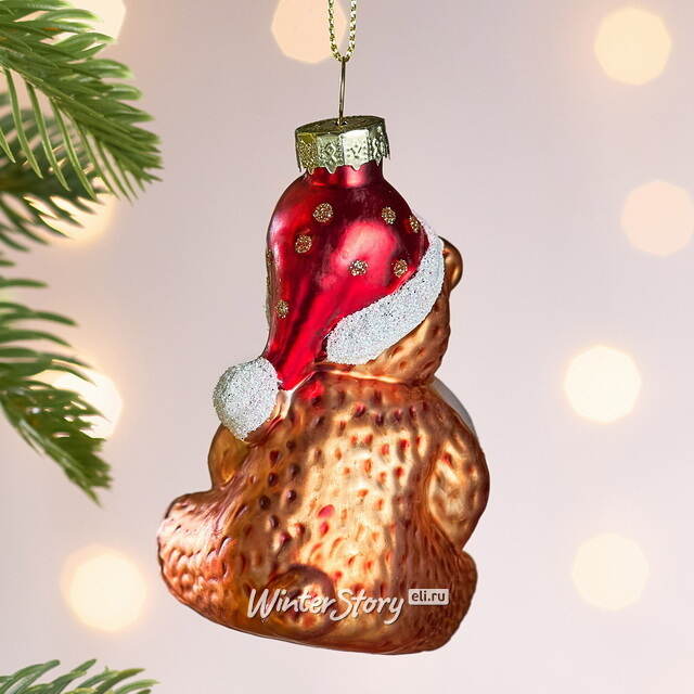 Елочная игрушка Медведь Джонни с карамелькой 8 см, стекло Winter Deco